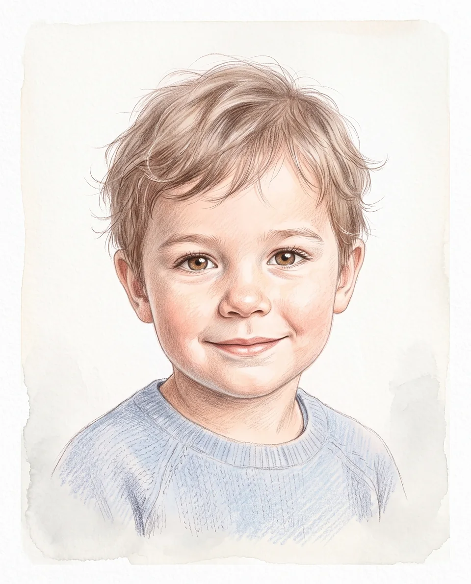 Portrait d'un petit garçon à l'aquarelle