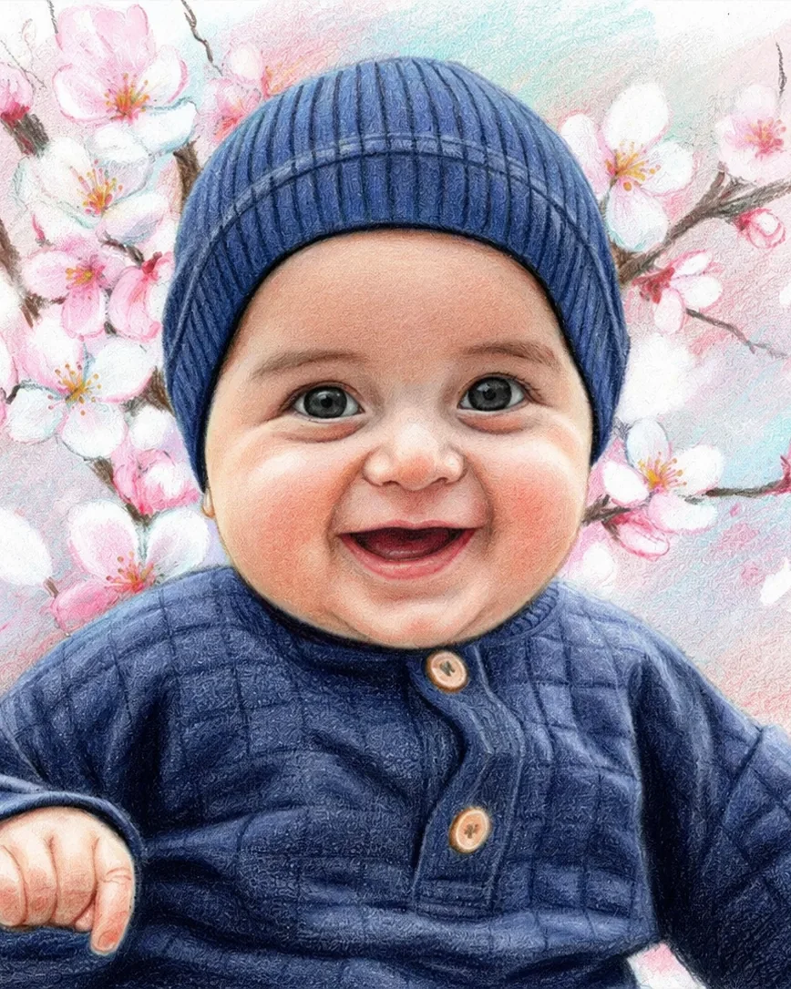 Portrait d'un bébé au crayon de couleur